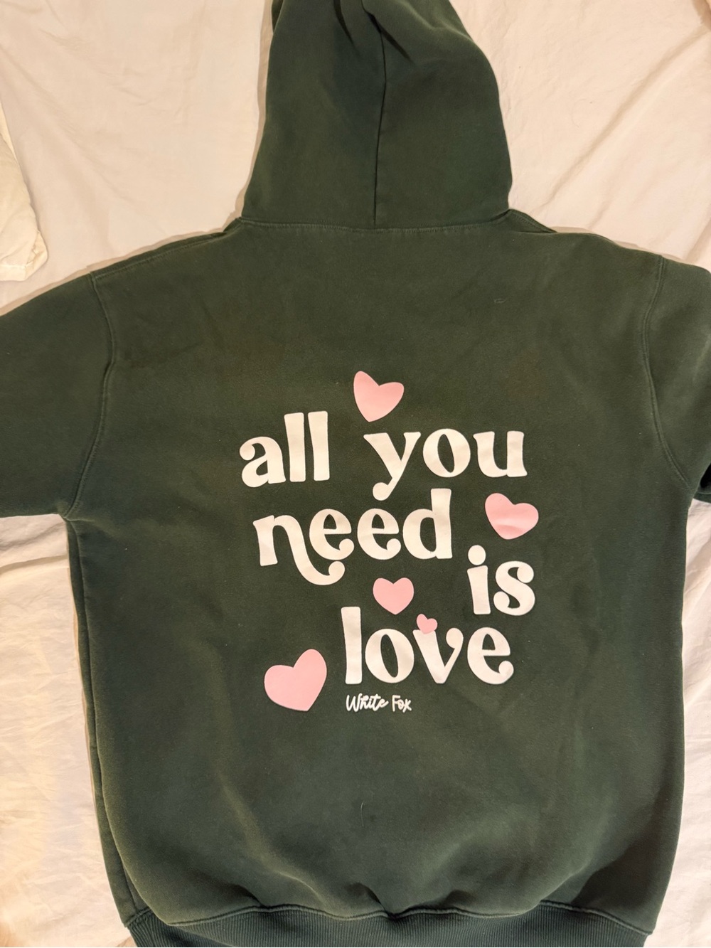 White Fox Forest Green "All You Need Is Love" Hoodie